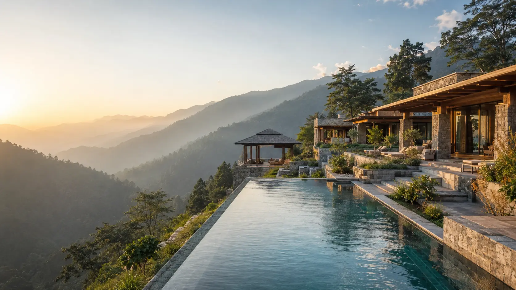 One connected world of wellness, hospitality and nature-led living. – Concept resort imagery