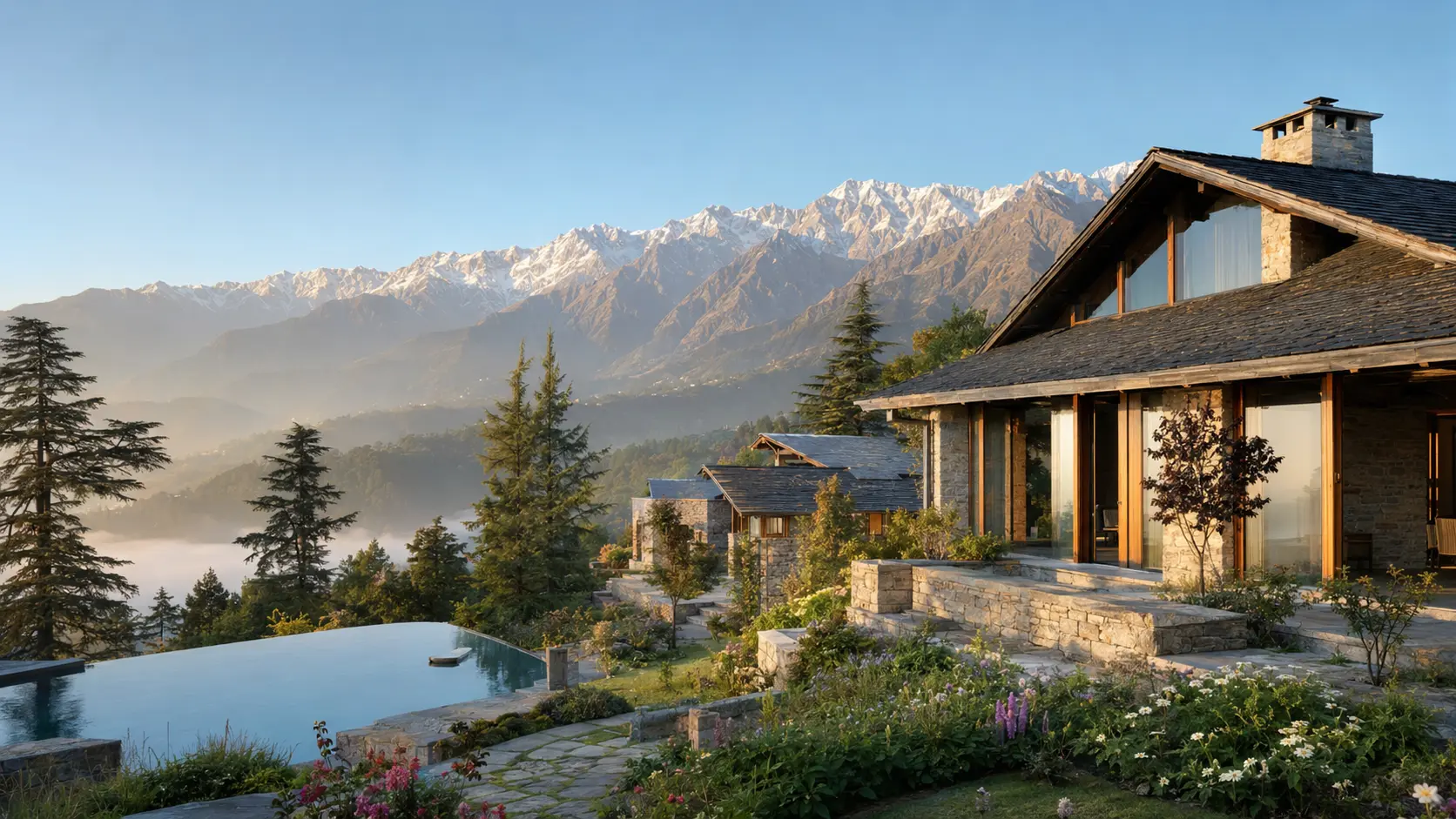 Himalayan wellness hospitality, rooted in Indian wisdom. – Concept destination imagery